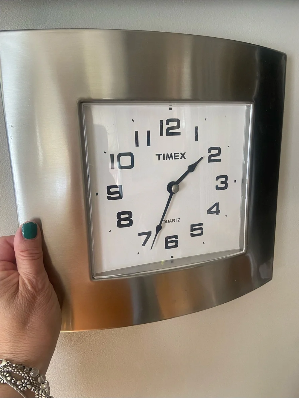Timex Brushed Stainless SteelSquare Wall Clock- Vintage
